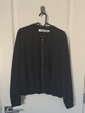 Black Zip-Front Crepe Bomber Jacket